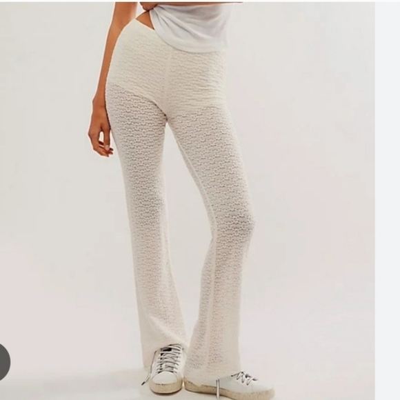New Free People FP One Ona Lace Flare Pant in Ivory - Picture 5 of 9